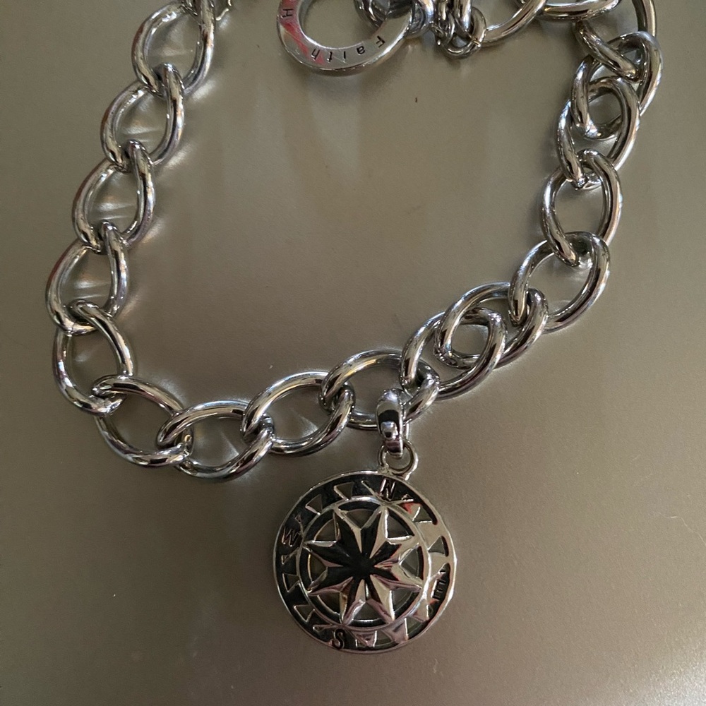 Silver Chain Bracelet with Compass Pendant